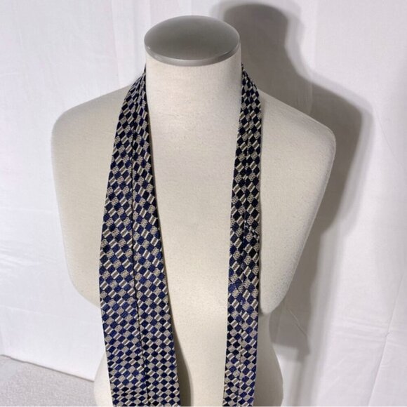 Vintage Ermenegildo Zegna Blue Tan Square Print 100% Silk Tie - Picture 5 of 9